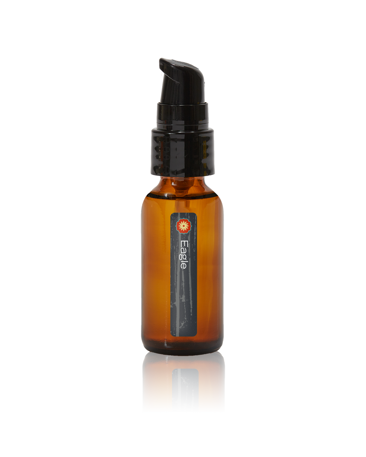 An amber glass bottle of Eagle Power Animal oil by BodyMantra, featuring a minimalist label and set against a seamless neutral background.