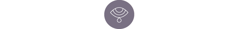 Stylized eye with teardrop logo within a small lavendar circle.