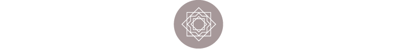 Layered geometric logo within a small rosy-taupe circle.