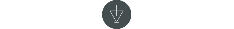 Arrow logo within a small dark teal circle