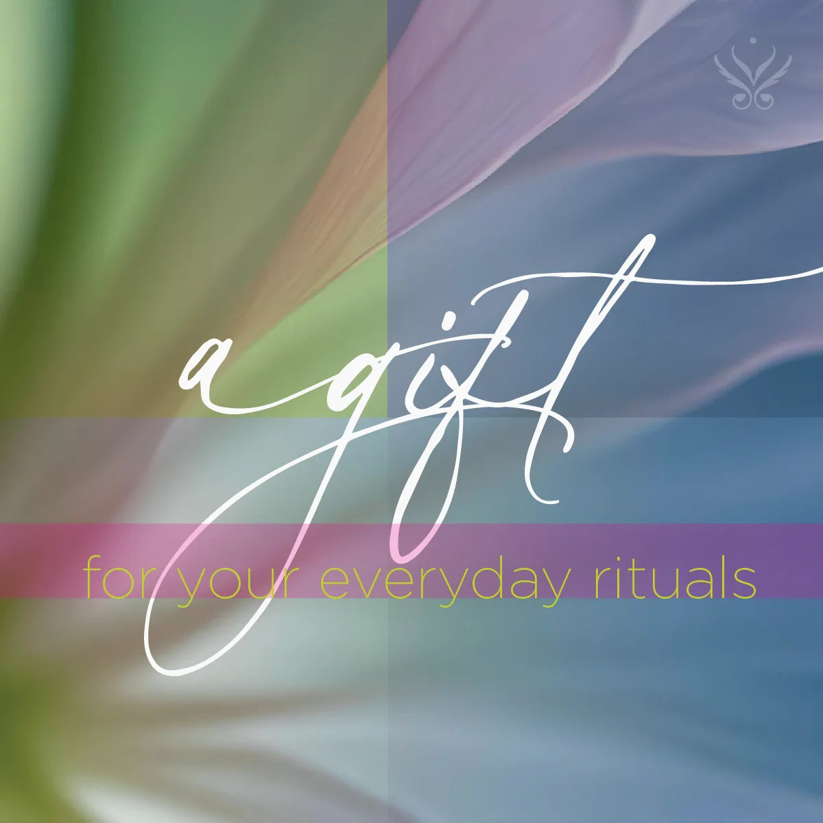 Square cover art featuring the words 'a gift for your everyday rituals' in handwritten text over a softly blurred floral background in green, lavender, and blue tones.